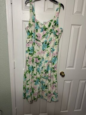 Old Navy White Midi Dress with Blue, Pink & Green Floral Print